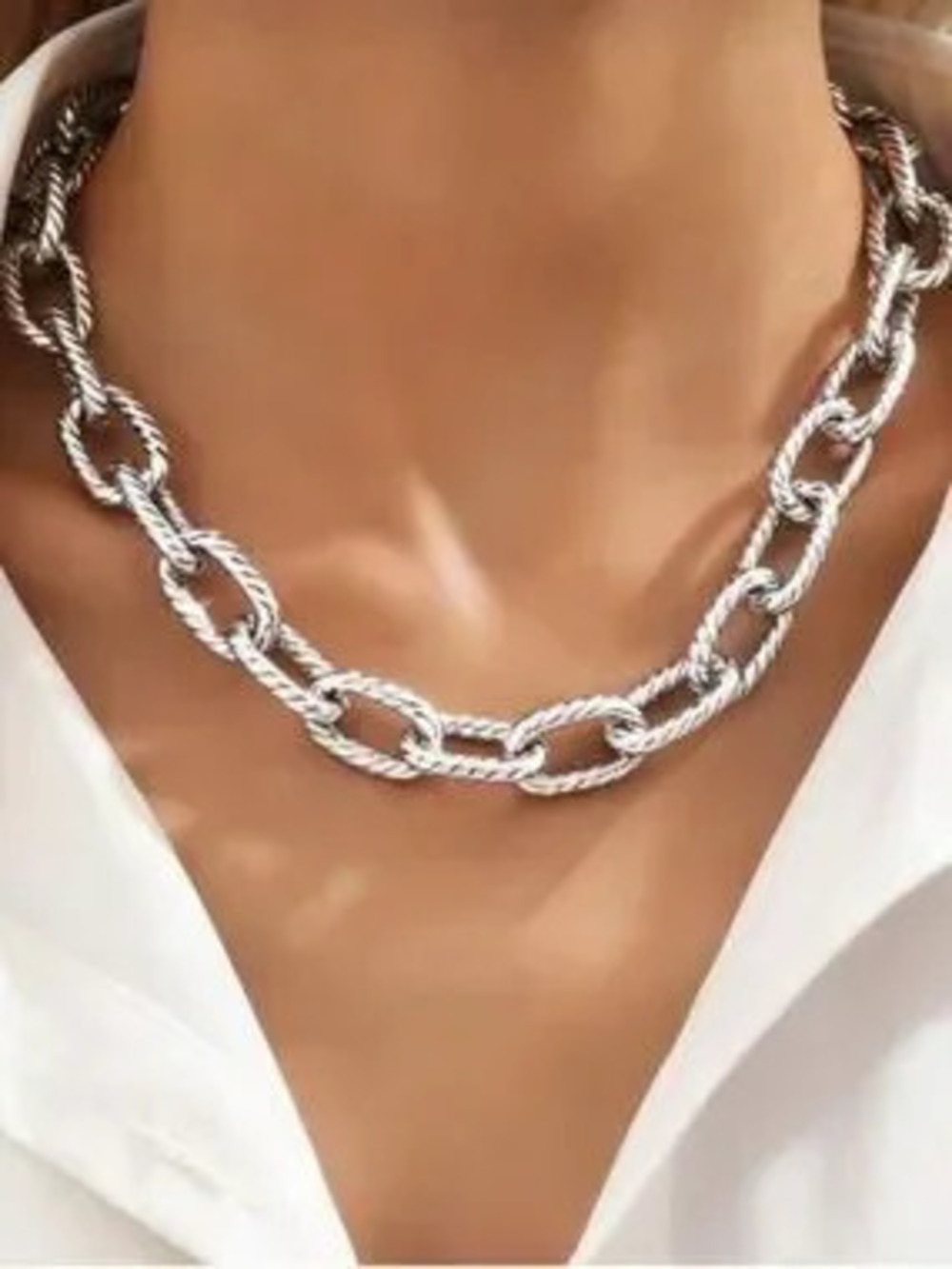 Twisted Chunky Silver-Link Necklace